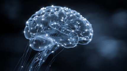 Futuristic Neural Brain Network with Glowing Synapses and Transparent Design