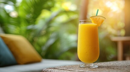 Tall glass of vibrant, refreshing orange drink