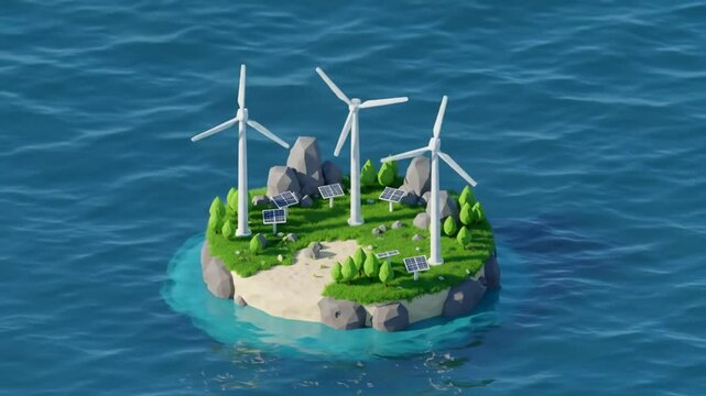 Low poly island with wind turbines