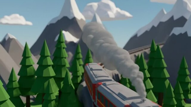 Low poly train mountain landscape illustration