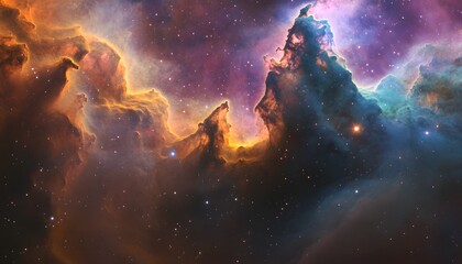 Fototapeta premium Colorful cosmic clouds and celestial formations in deep space.