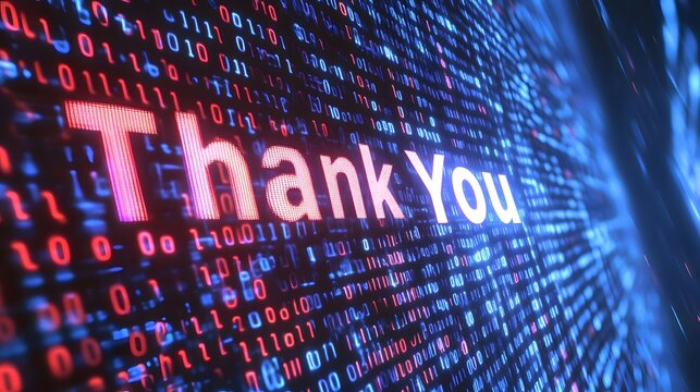 Digital Thank You message on a binary code background for technology appreciation