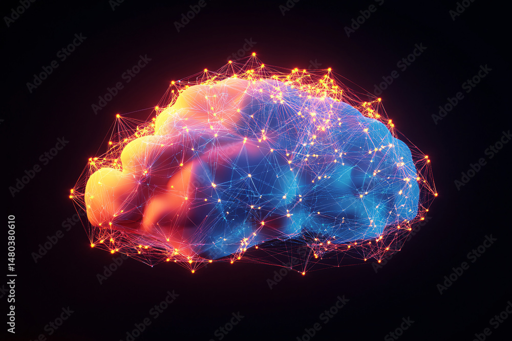 Poster abstract glowing cloud with interconnected network nodes in a digital space