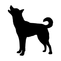 Silhouette of a dog howling canid mammal domestic animal pet canine breed black and white art vector