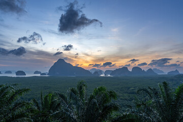 Phang Nga Bay at sunrise, Thailand