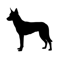 Dog silhouette vector illustration of a canine pet animal breed standing side view black and white art