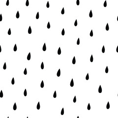 Black and white Hand drawn Seamless Pattern Of raindrops