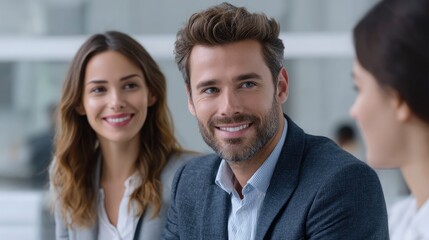 Business Meeting with Smiling Professionals in Modern Office