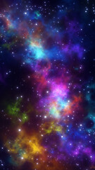 space with colorful nebula and stars walk through animation, night sky shiny stars and clouds, science and meditation vertical social media motion background  © AIDIN