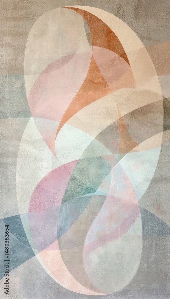 Poster serene abstract design with soft wavy shapes in pastel colors on textured canvas