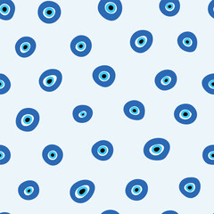 Seamless Pattern with hand drawn Turkish eye. evil eye seamless pattern multiple blue colored textured backgound