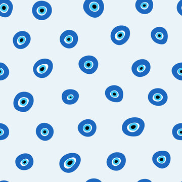 Seamless Pattern with hand drawn Turkish eye. evil eye seamless pattern multiple blue colored textured backgound