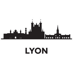 Fototapeta premium Vector Lyon skyline. Travel Lyon famous landmarks. Business and tourism concept for presentation, banner, web site. Vector black silhouette. with white background