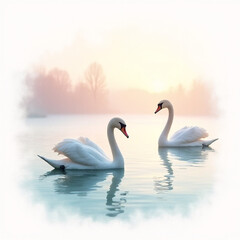 Obraz premium Pastel illustration of a serene lake with swans