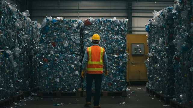 Worker in recycling facility