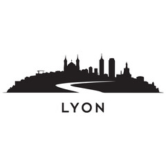 Obraz premium Vector Lyon skyline. Travel Lyon famous landmarks. Business and tourism concept for presentation, banner, web site. Vector black silhouette. with white background