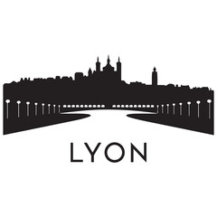 Fototapeta premium Vector Lyon skyline. Travel Lyon famous landmarks. Business and tourism concept for presentation, banner, web site. Vector black silhouette. with white background