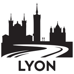 Fototapeta premium Vector Lyon skyline. Travel Lyon famous landmarks. Business and tourism concept for presentation, banner, web site. Vector black silhouette. with white background