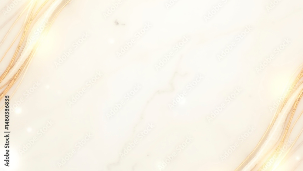 Aufkleber elegant beige marble background with soft golden wavy lines on the edges and glowing light accents c