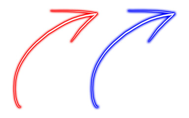 curved red and blue arrows pointing diagonally upward on a white background