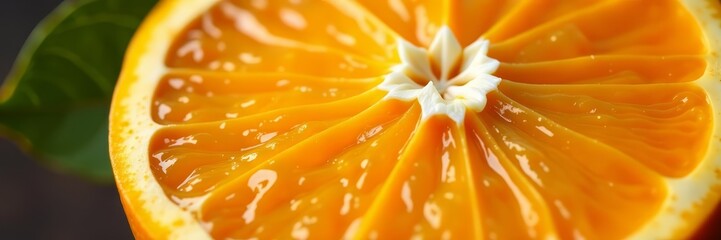 Close-up shot of a halved orange showing texture and seeds, tropical, natural, cross-section