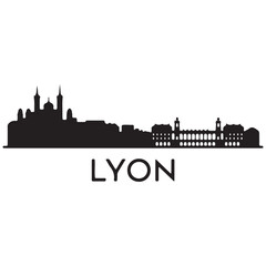 Obraz premium Vector Lyon skyline. Travel Lyon famous landmarks. Business and tourism concept for presentation, banner, web site. Vector black silhouette. with white background