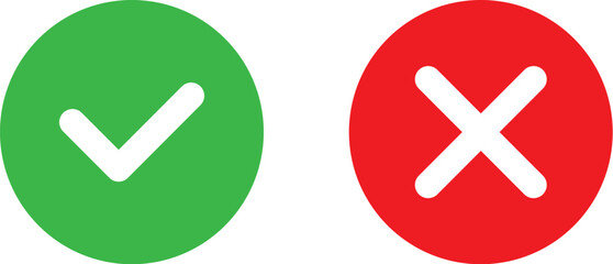 Green tick and red cross checkmarks. Vector