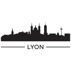 Fototapeta premium Vector Lyon skyline. Travel Lyon famous landmarks. Business and tourism concept for presentation, banner, web site. Vector black silhouette. with white background