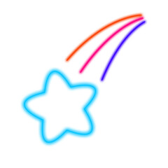 Neon Cyan Star with Multi-Color Trail PNG, glowing Shooting Star Illustration for Cosmic Designs isolated on a transparent background