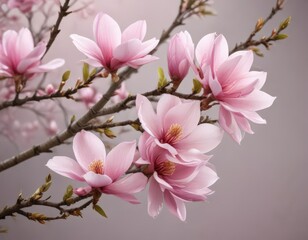 Delicate pink magnolia blossoms on a branch, spring bloom , Magnolia,  pastel,  fresh