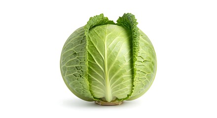 Obraz premium Fresh Green Cabbage Vegetable Isolated on White Background Perfect for Recipes and Food Blogs