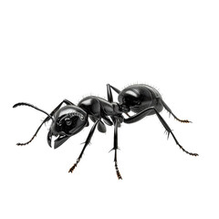 A majestic black ant sharply detailed isolated against a pure black on transparent background