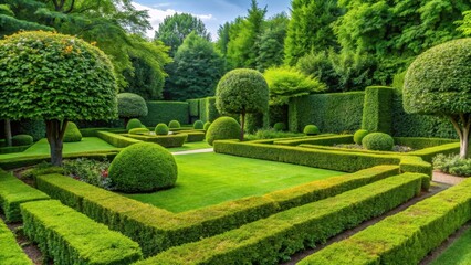 Serene Lush Green Garden Scene with Neatly Trimming Hedges, Greenery, Outdoor Space, Greenery, Outdoor Space