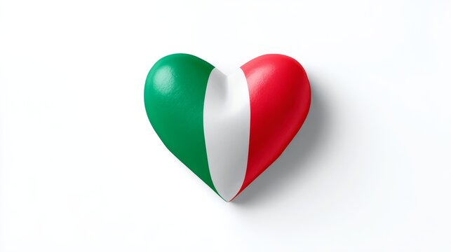 Italian flag heart shape symbolizing love for italy on white background