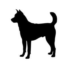 Dog silhouette vector art illustration featuring canine pet animal with tail and ears design element