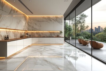 Modern open-plan kitchen area with expansive views.