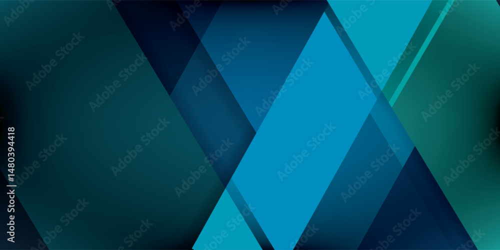 Poster green turquoise and blue background vector overlap layer on dark space for background design
