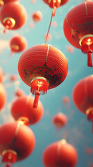 Obraz premium Floating Chinese Lanterns in the Sky