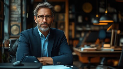Professional Man in Business Attire Posing in Modern Office Space