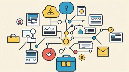 Fototapeta premium Business Icons Connected by Lines Illustration