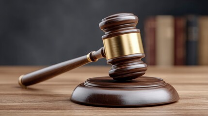 Gavel on Wooden Table in Courtroom Justice and Legal System