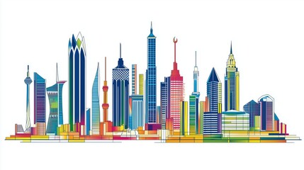 Obraz premium Colorful Skyscrapers Illustration on White Background