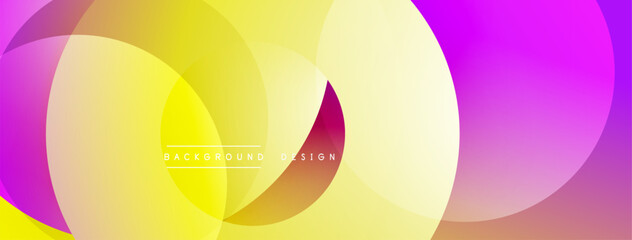 Abstract vibrant design features overlapping circles. Yellow, pink, purple hues create dynamic visual effect. Modern background element.