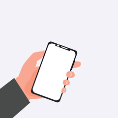 Hand holding mobile phone with Empty Screen  vector illustration.