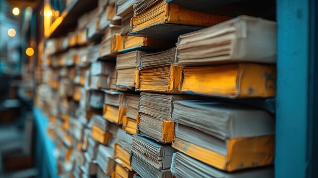 Antique books stacked on shelves