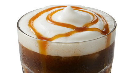 Iced Coffee Drink With Creamy Topping And Caramel Sauce