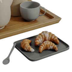 A plate of croissants sits on a tray