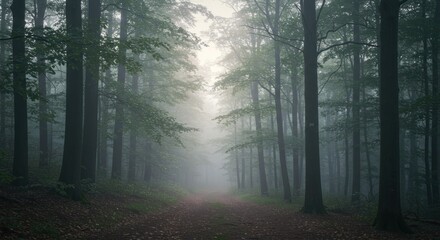 Fototapeta premium Forest path in the mist, photo