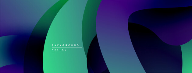 Abstract fluid shapes blend vibrant blues, greens, purples. Modern design creates dynamic visual flow. Smooth gradients offer depth.