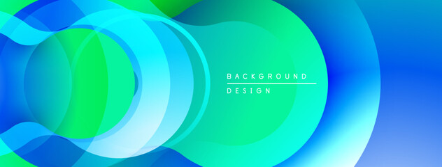 Abstract fluid shapes, vibrant blue, green hues. Overlapping layers create dynamic visual effect. Modern design element.